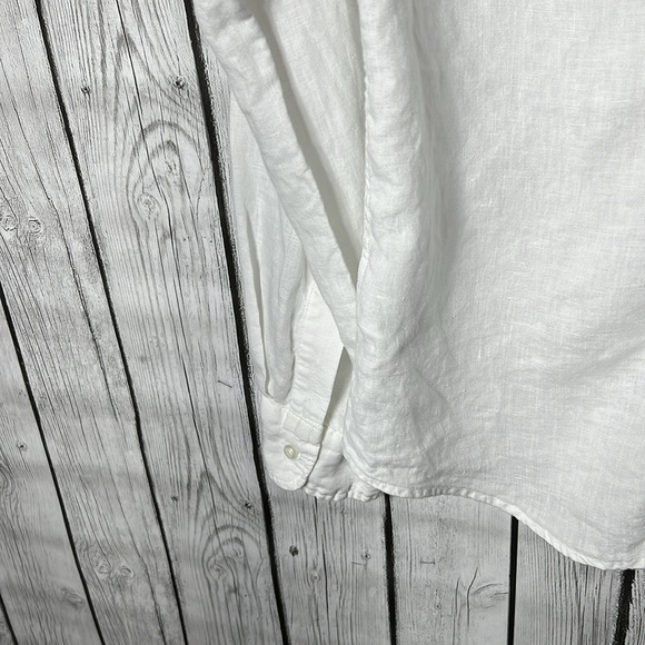 Frank & Eileen white Barry linen button front shirt size Large - Picture 11 of 12